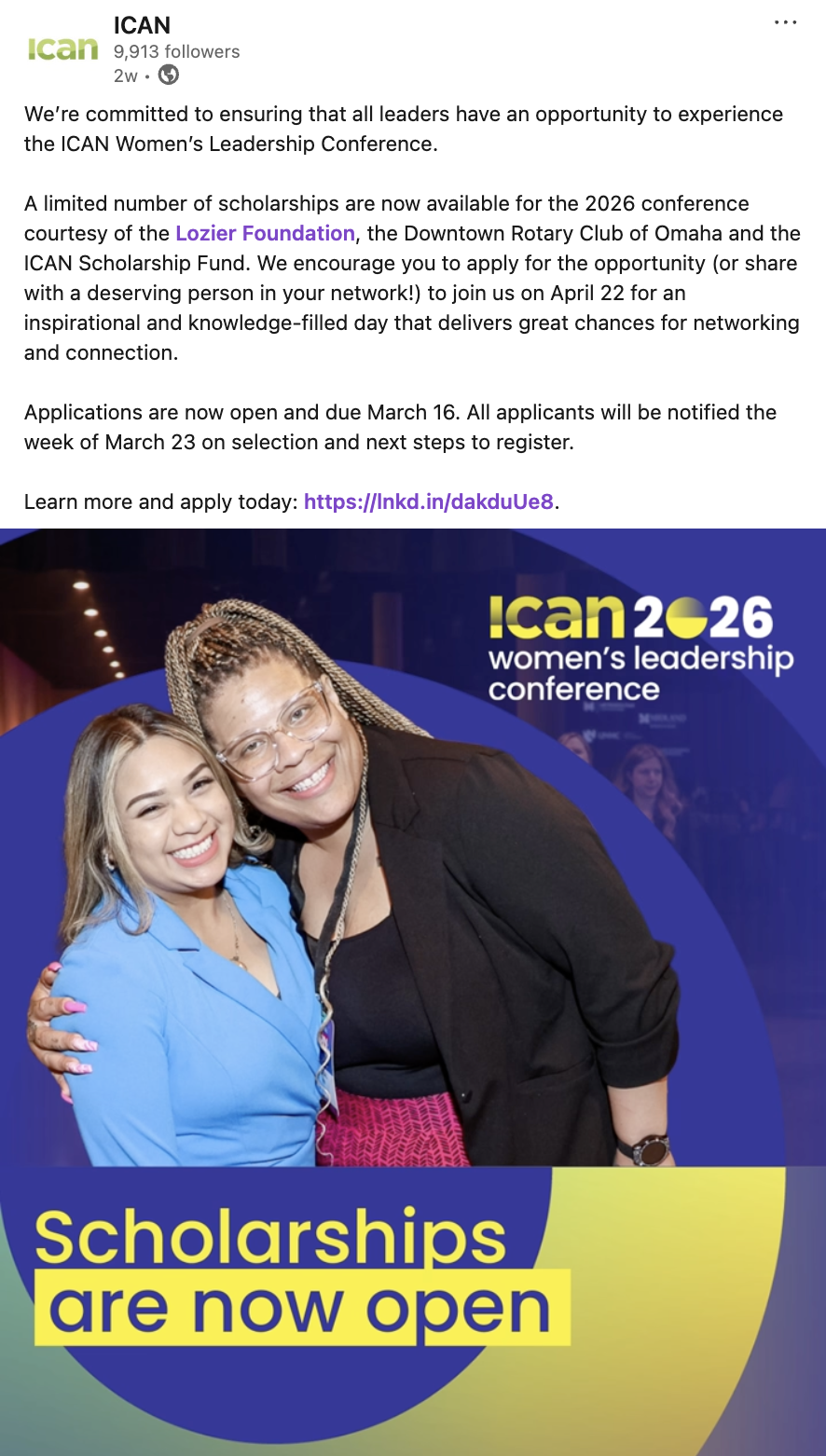 Thumbnail of WLC scholarships LinkedIn post