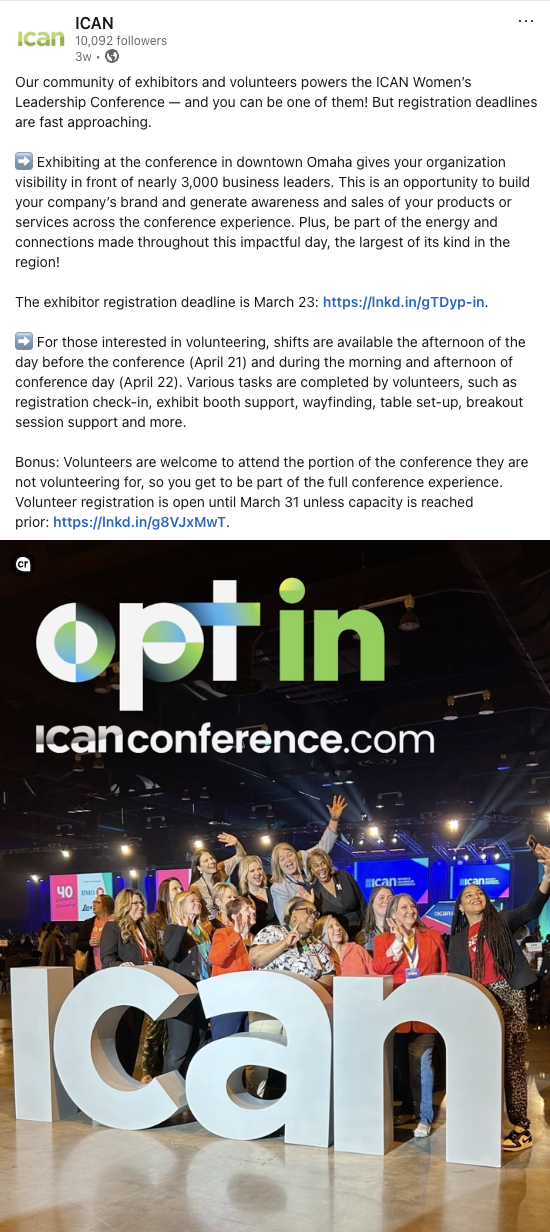 Thumbnail of exhibitors and volunteers LinkedIn post