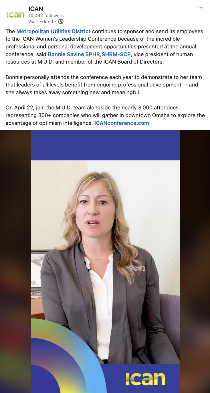 Thumbnail of ICAN WLC Bonnie Savine testimonial LinkedIn post